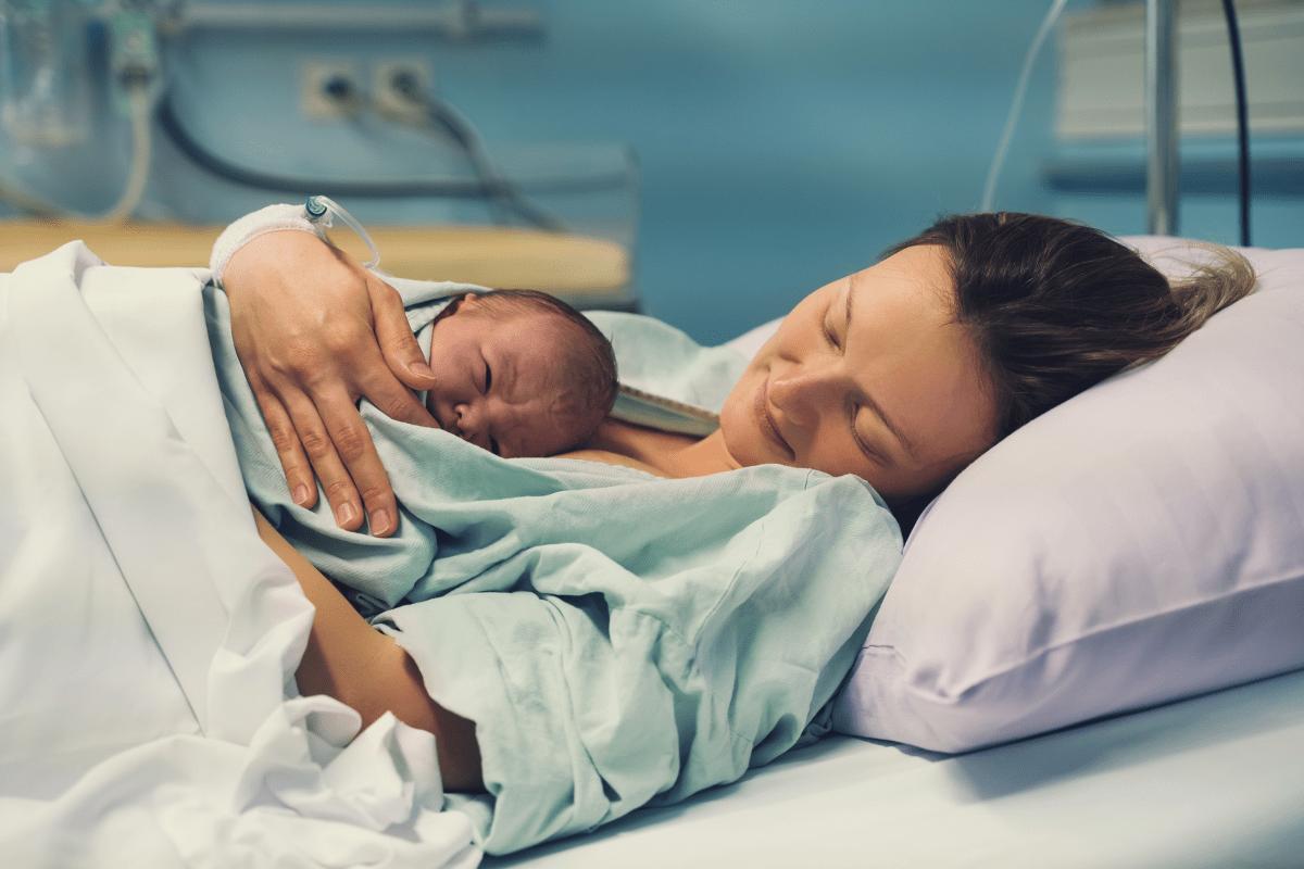 mother and newborn at hospital (labor and delivery and recovery pains)