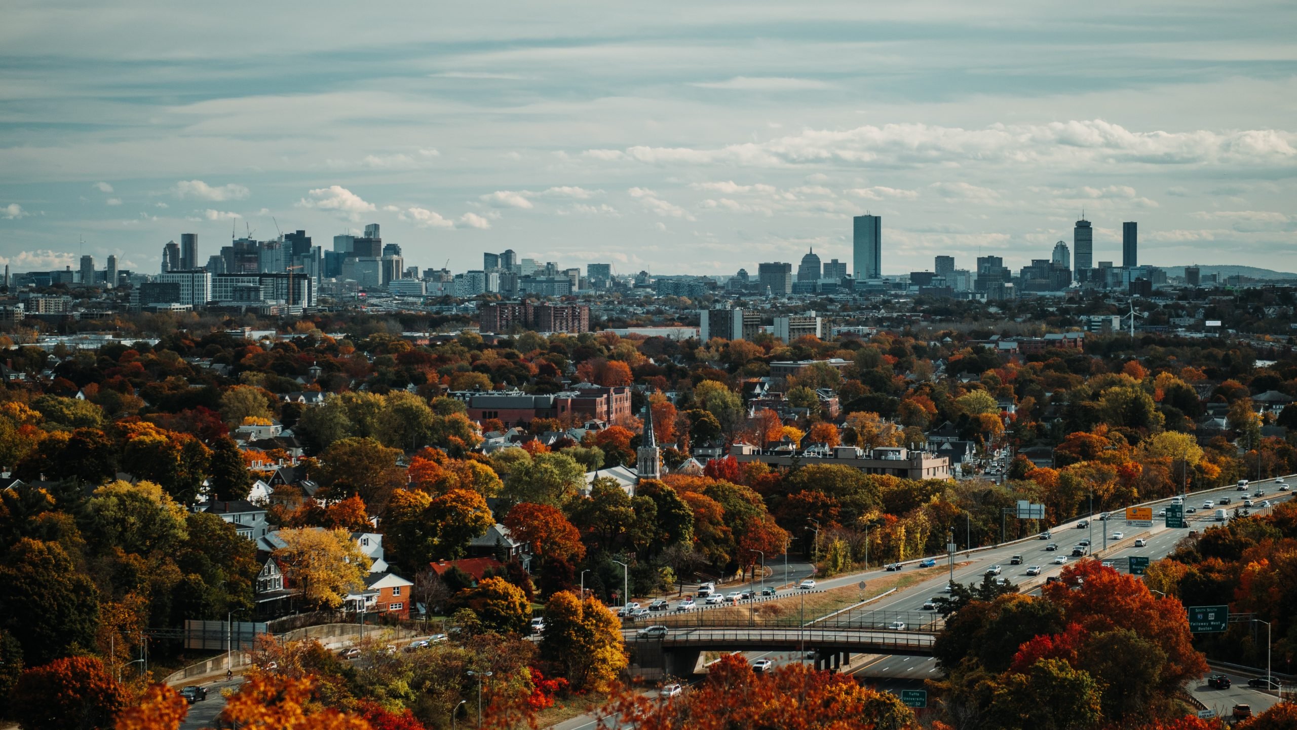 autumn view of the Boston skyline from the Middlesex Fells