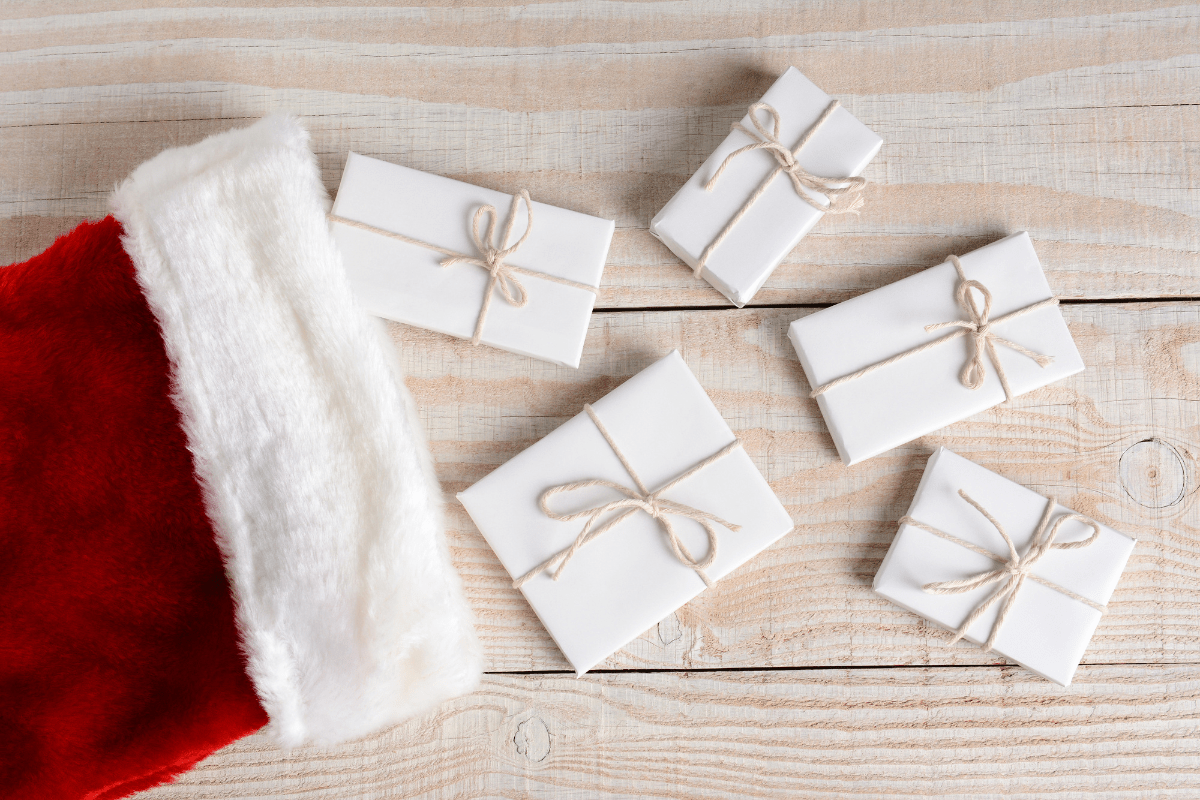 Christmas stocking with wrapped gifts (stocking stuffer ideas)