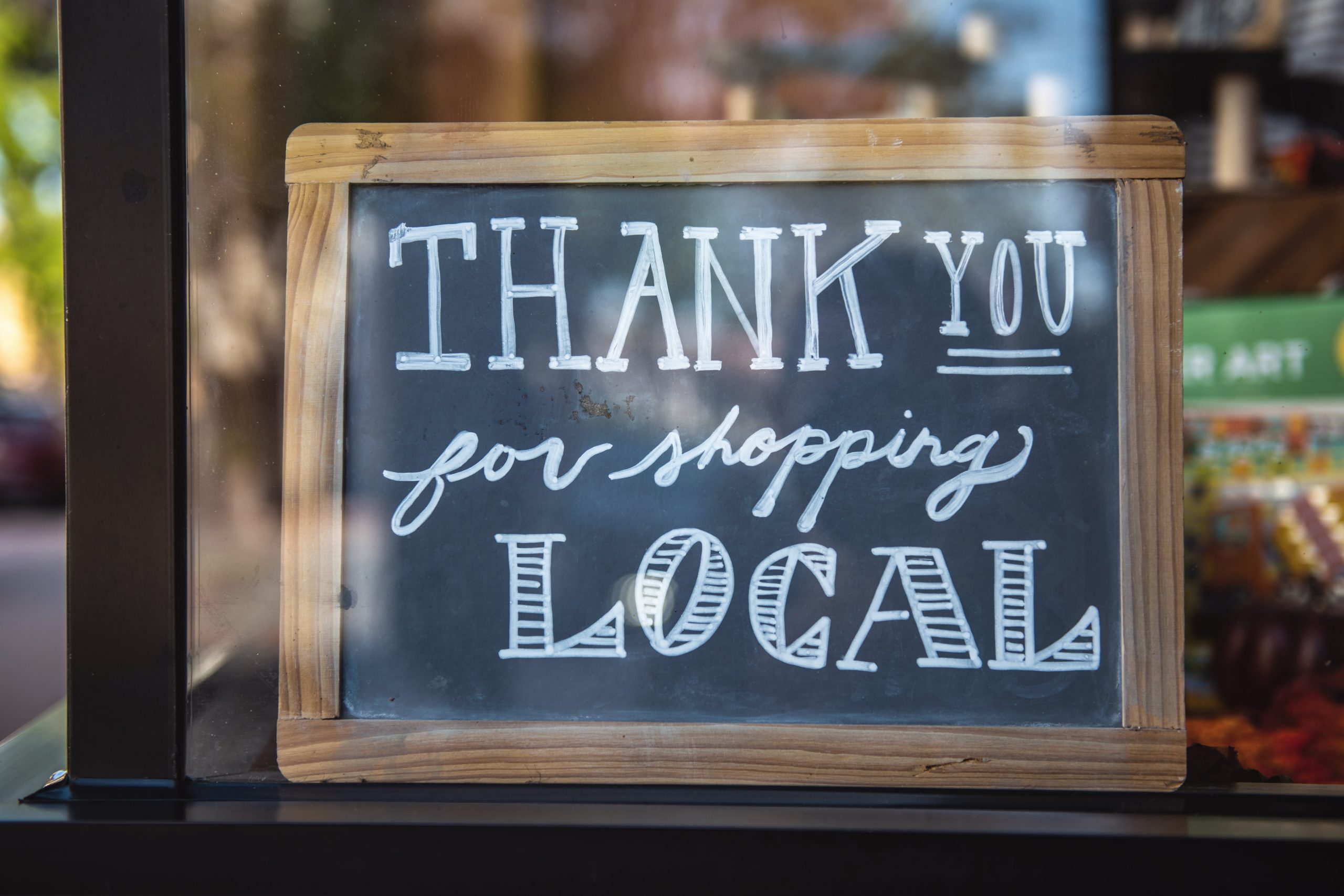 Thank you for shopping local sign - How to support small businesses- Boston Mom 