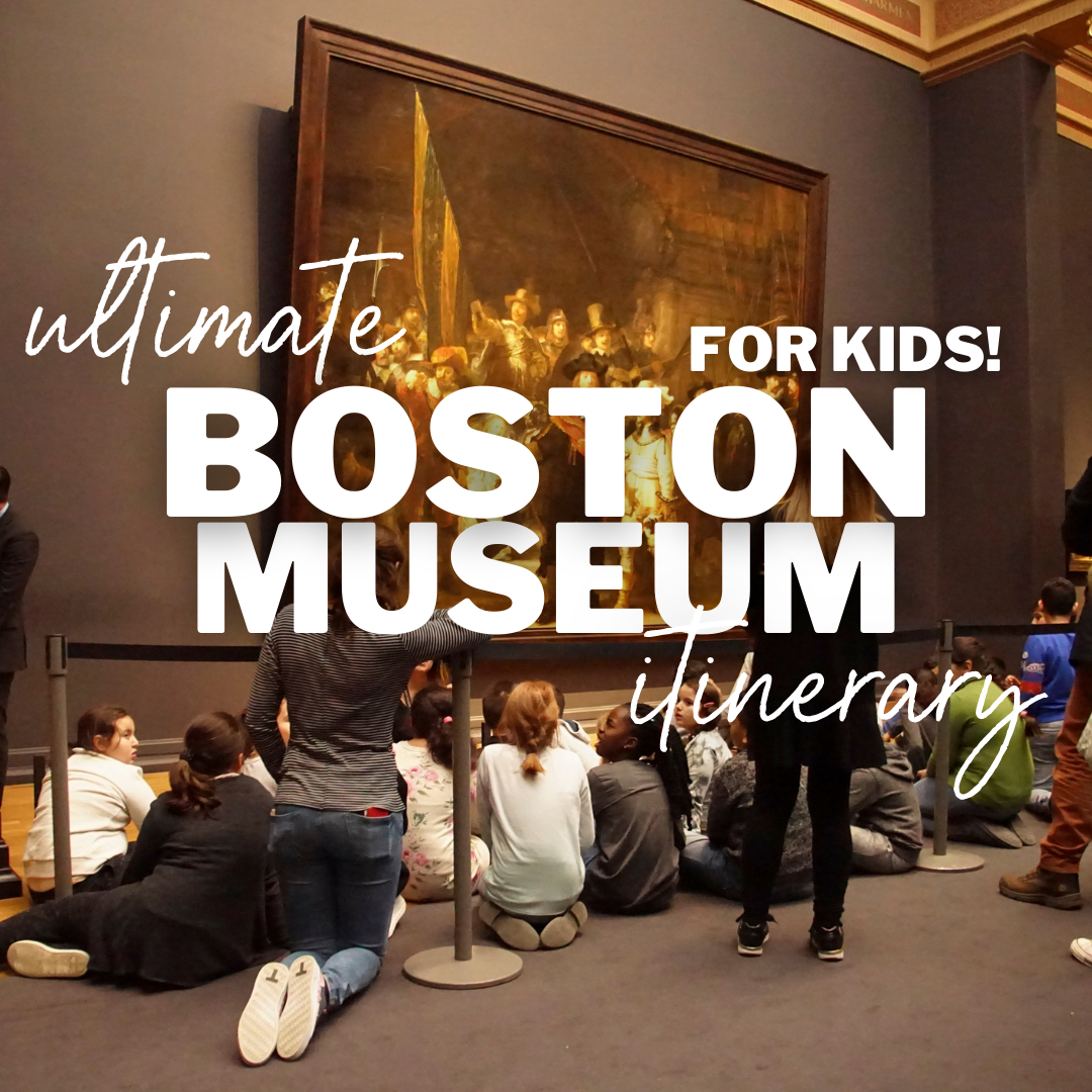 children listening to a tour guide at an art museum