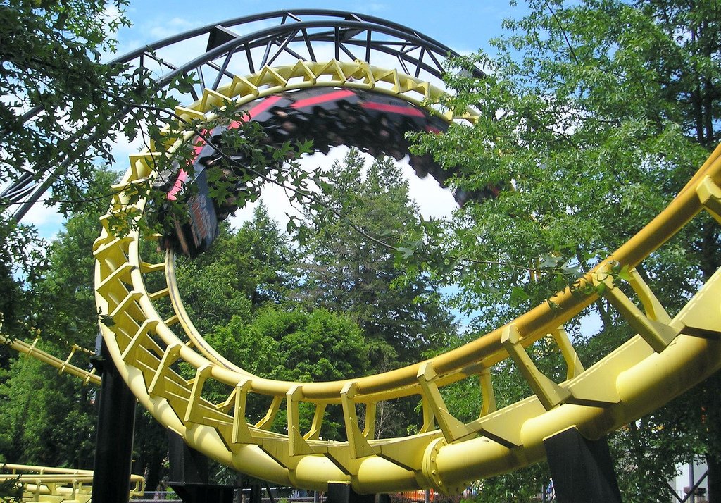 Canobie Corkscrew at Canobie Lake Park, a Boston amusement park