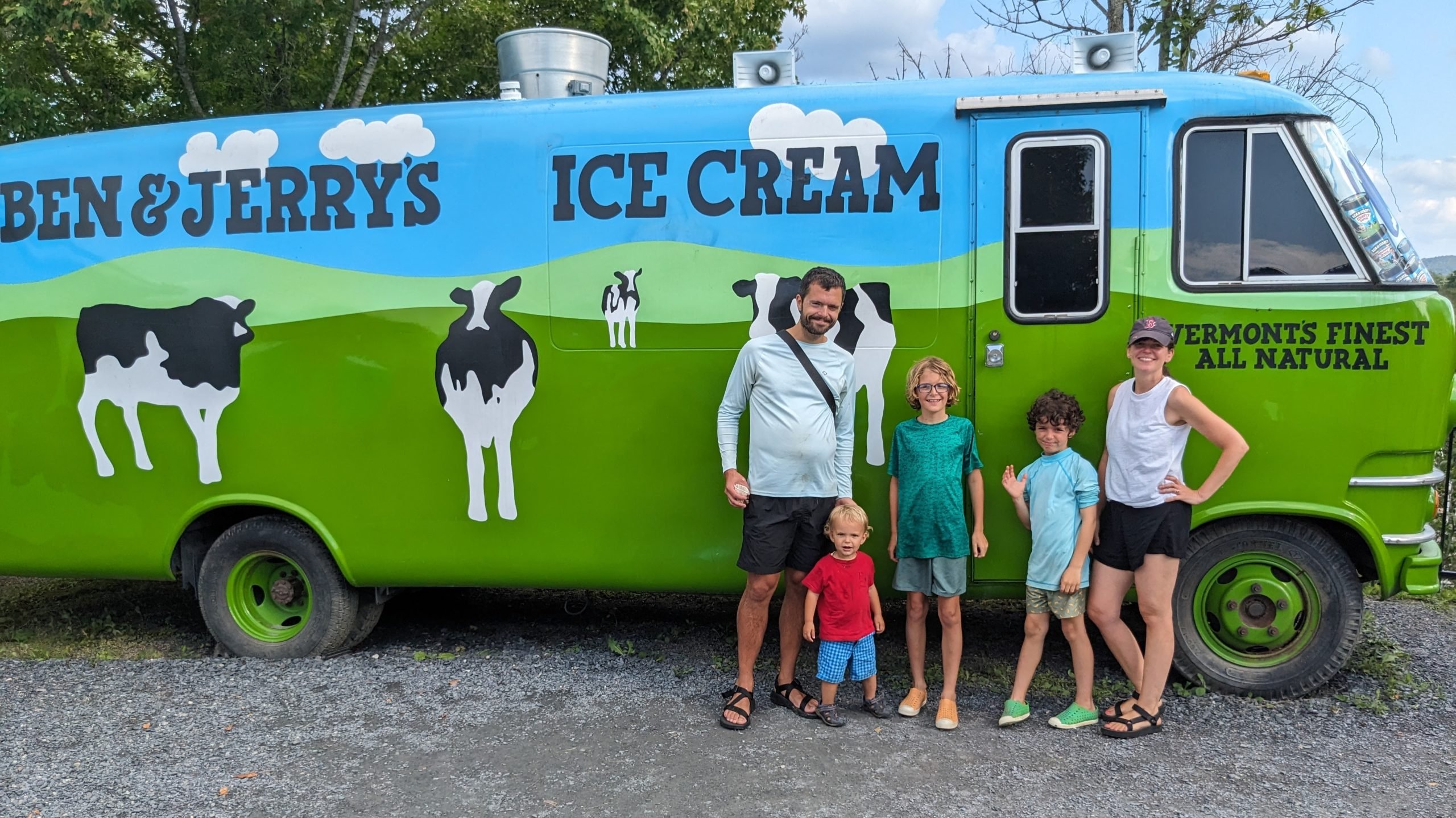 family at Ben & Jerry's factory tour in Waterbury, Vermont
