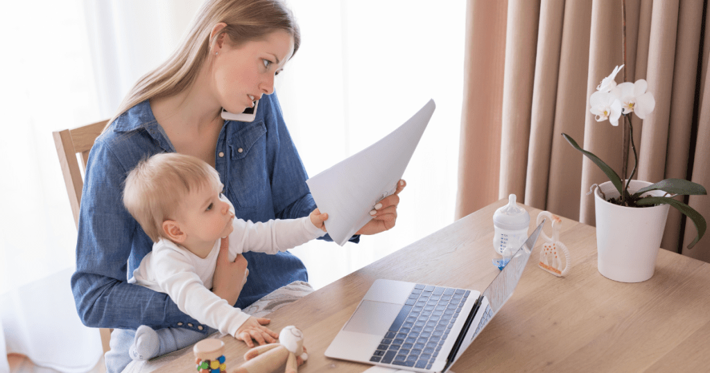working mom with baby