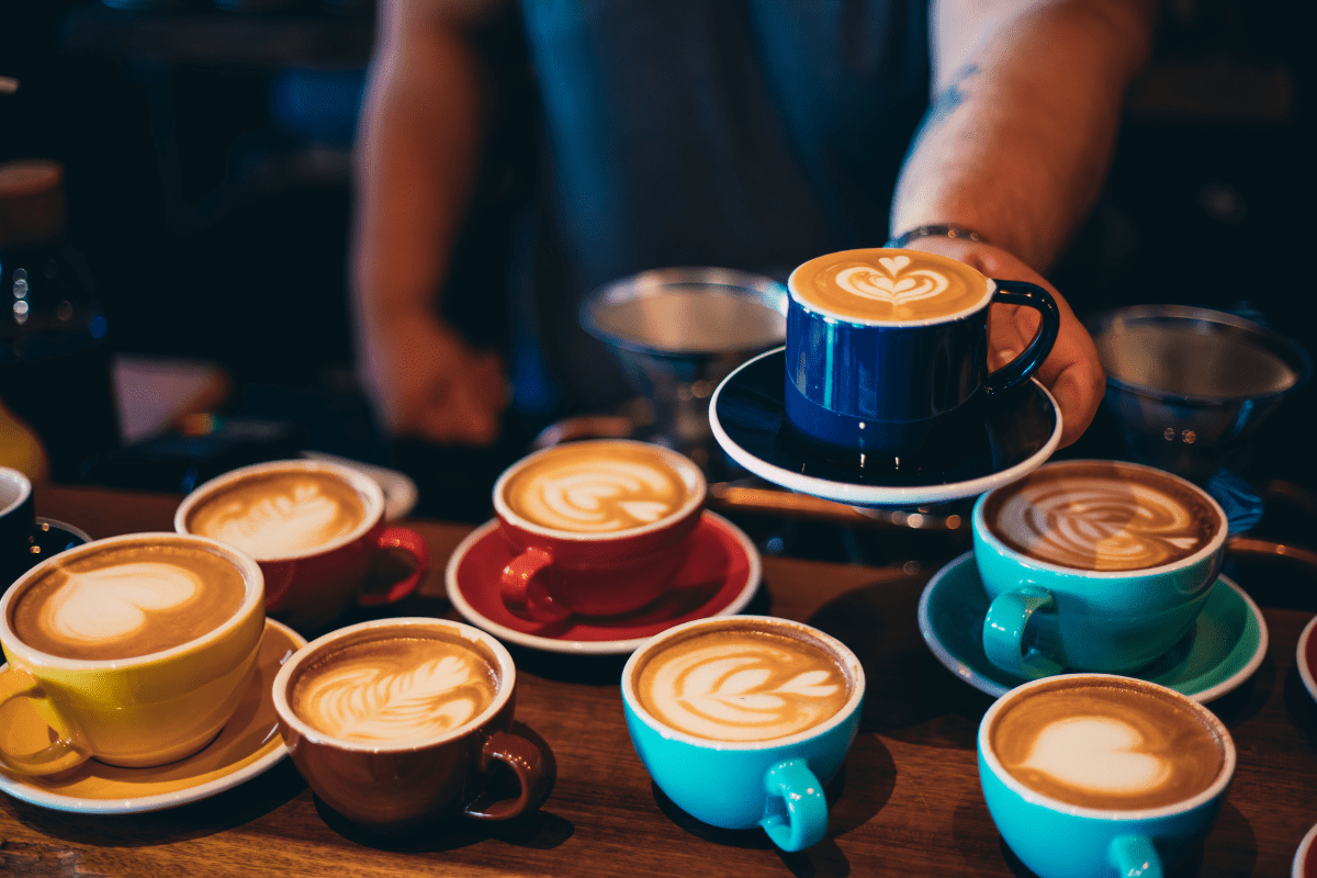 cups of coffee with latte art
