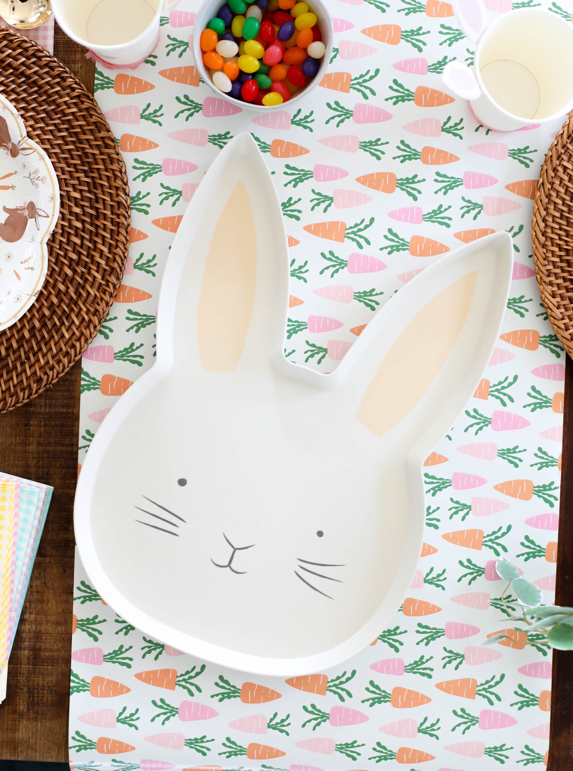 Easter rabbit tray on a themed table
