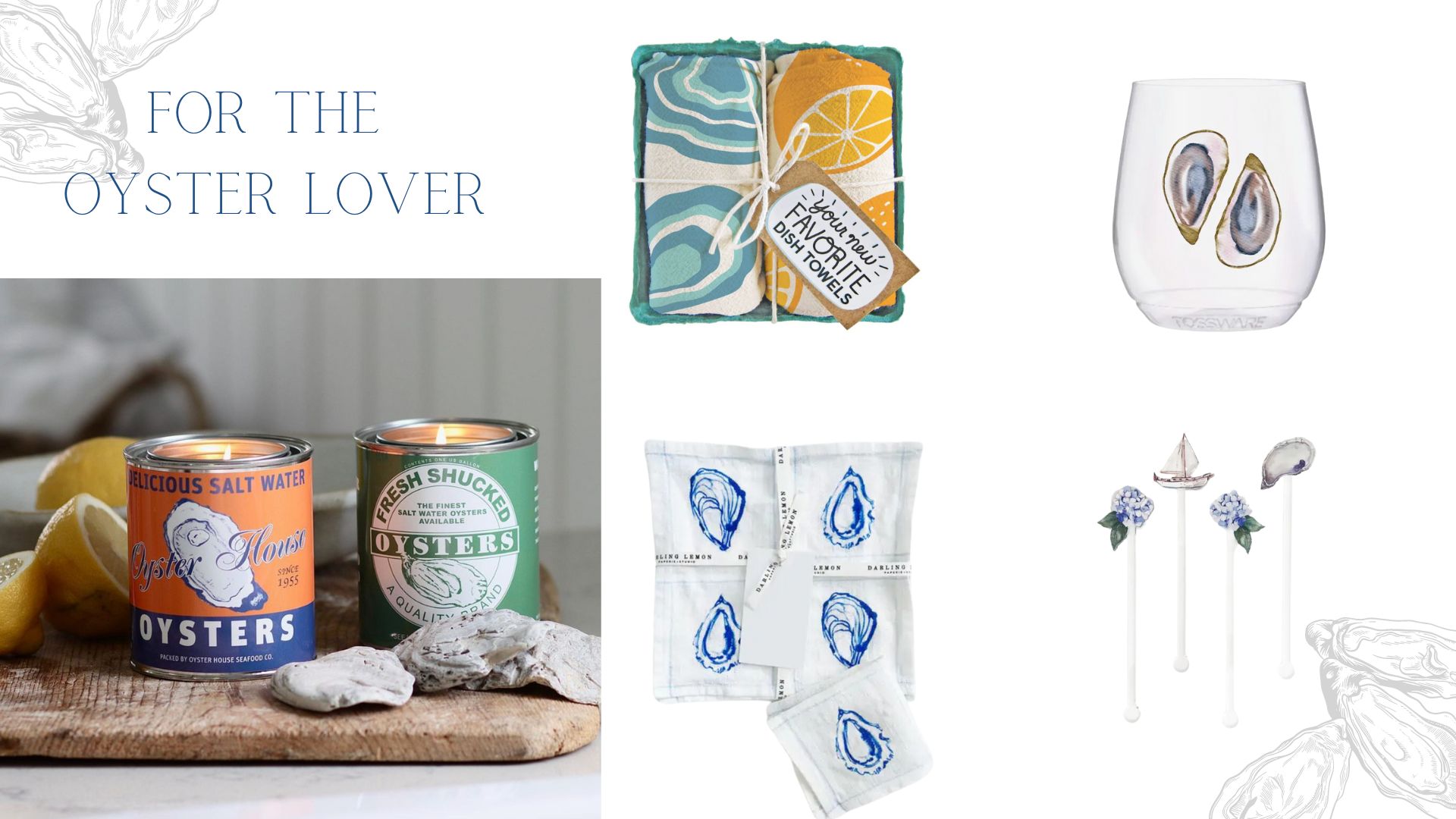 Banner with images of gifts for the oyster lover