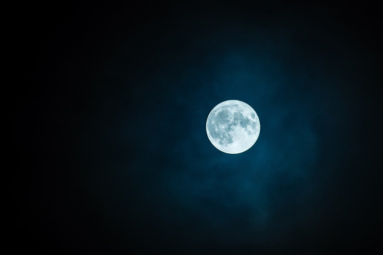 full moon shining in the dark night sky